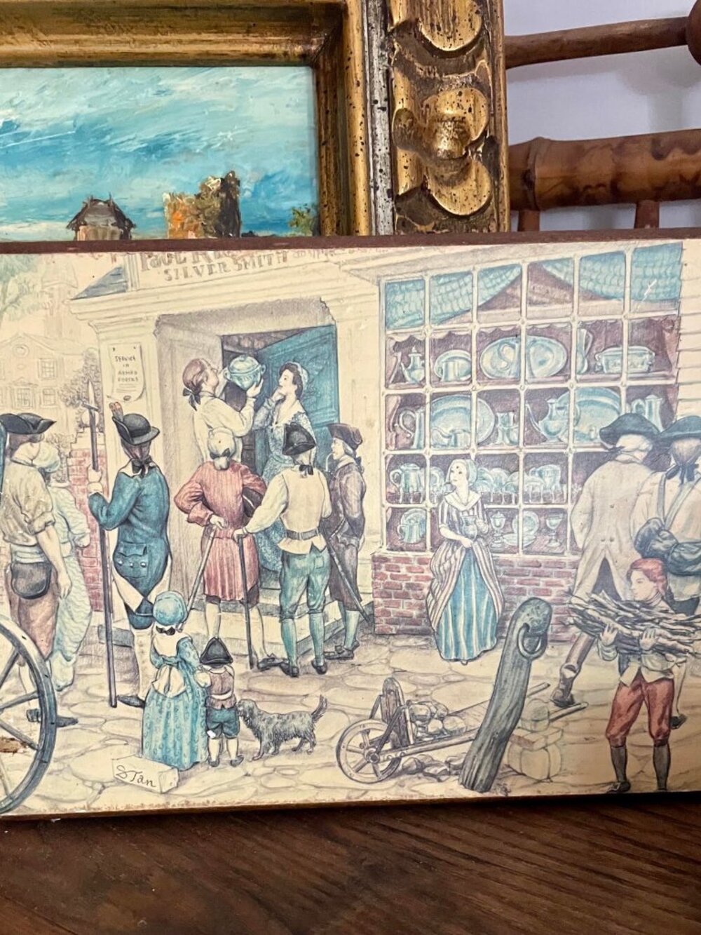 Vintage Paul Revere Silversmith Shop 8x6 Colonial Americana Wall Plaque